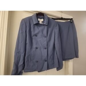 Casual Corner Periwinkle Suit 6 Double Breasted Jacket Skirt 8 Office Pockets